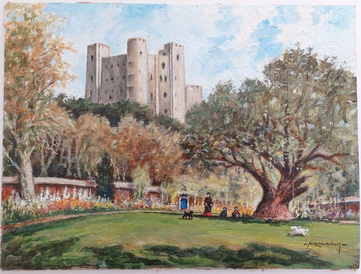 English  Schooltraditional English Painting Rochester Castle In Kent, View From Vicarage Garden20th Century photo furniture