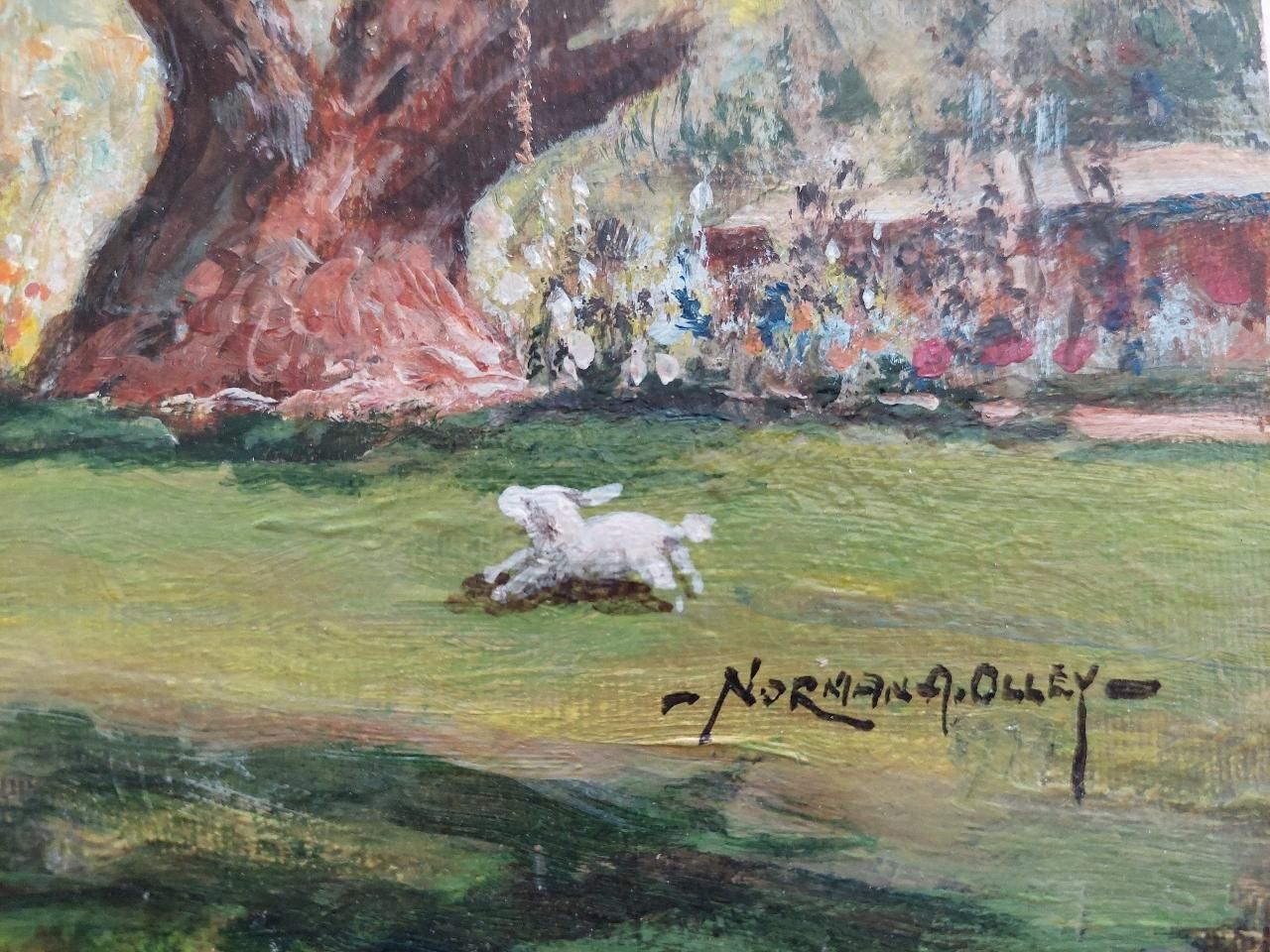 English  Schooltraditional English Painting Rochester Castle In Kent, View From Vicarage Garden20th Century photo for sale