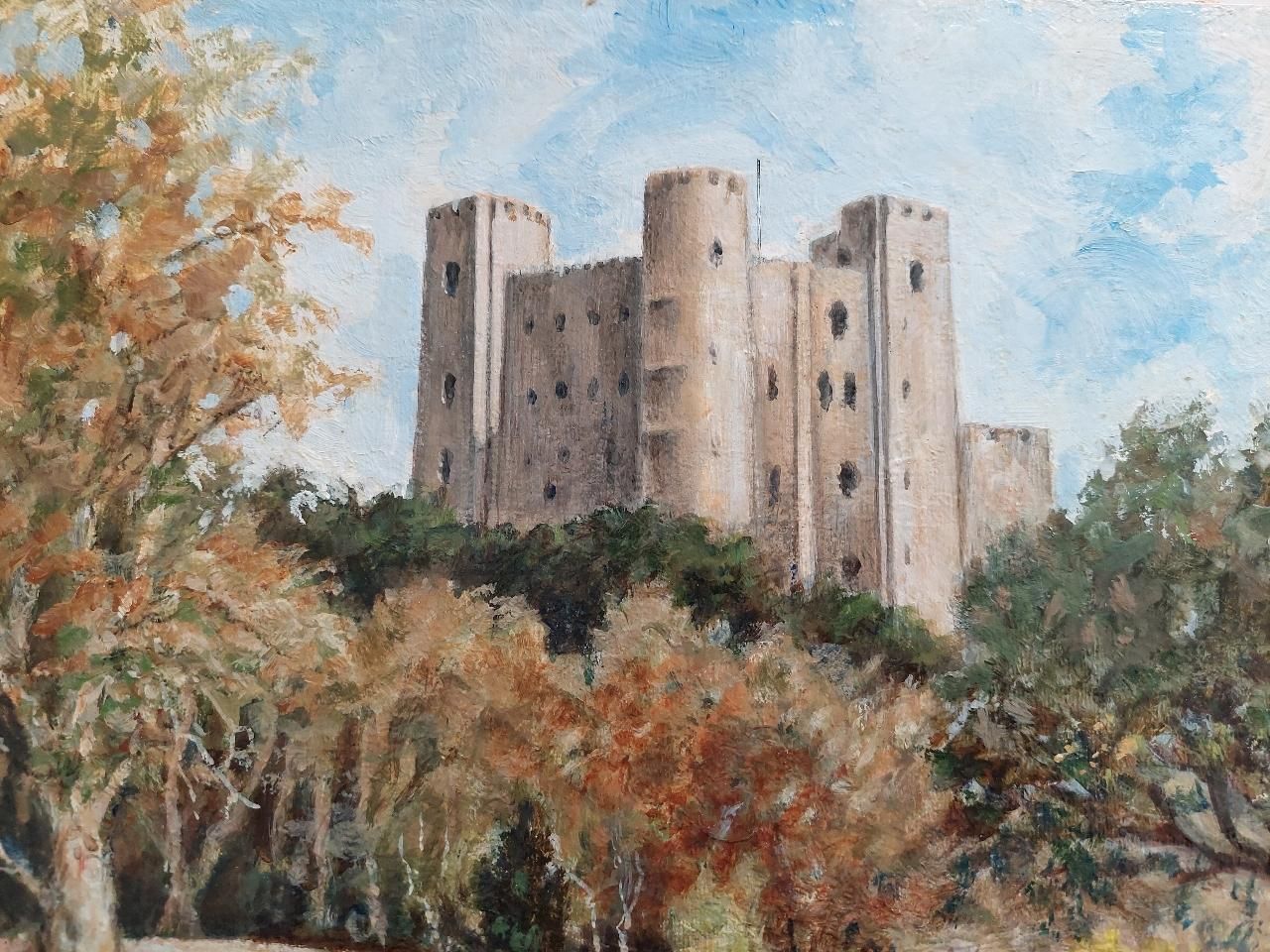 English  Schooltraditional English Painting Rochester Castle In Kent, View From Vicarage Garden20th Century photo vinterior