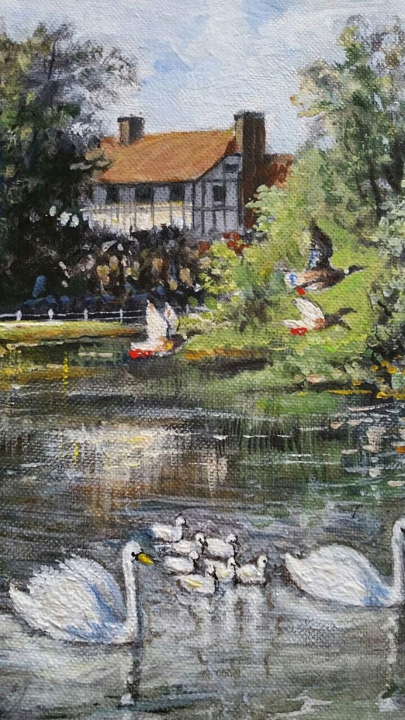 English  Schooltraditional English Painting By The River Mole, East Molesey, Surrey England20th Century photo 519.0