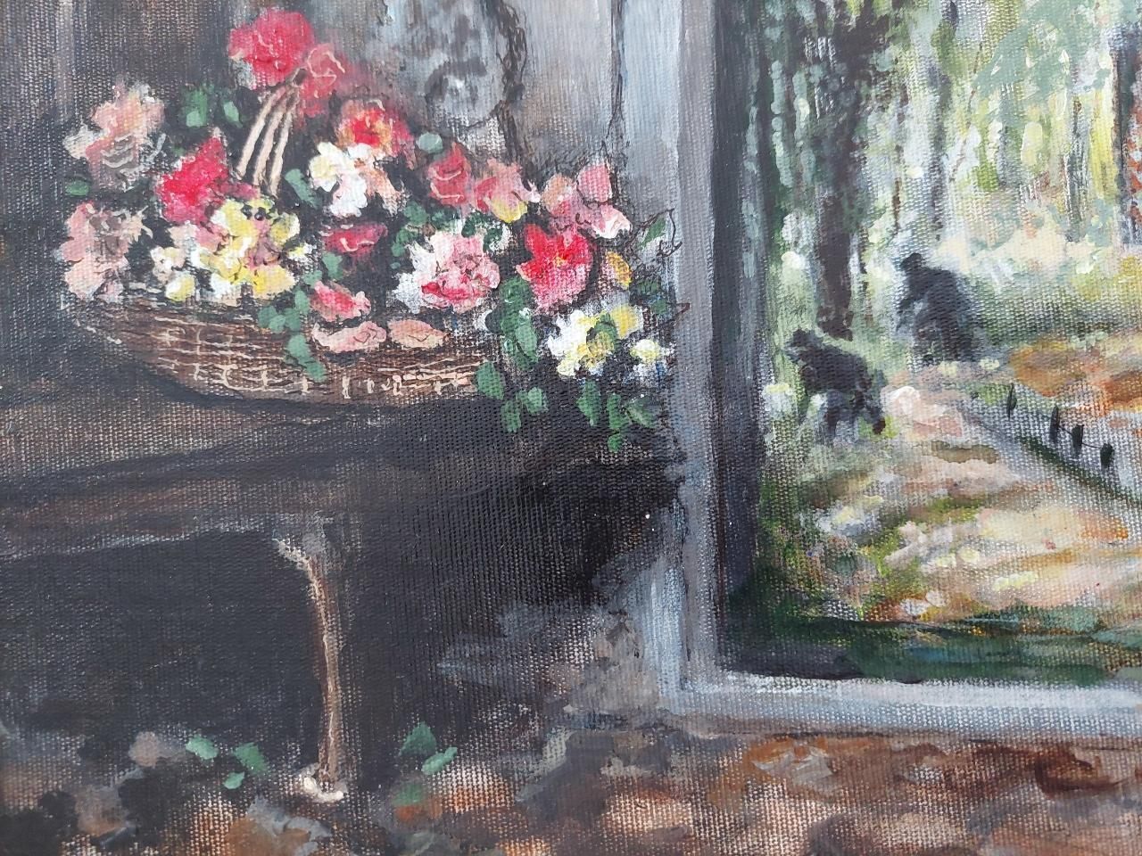 English  Schooltraditional English Painting A Monastery Garden, England, View From Interior20th Century photo Art