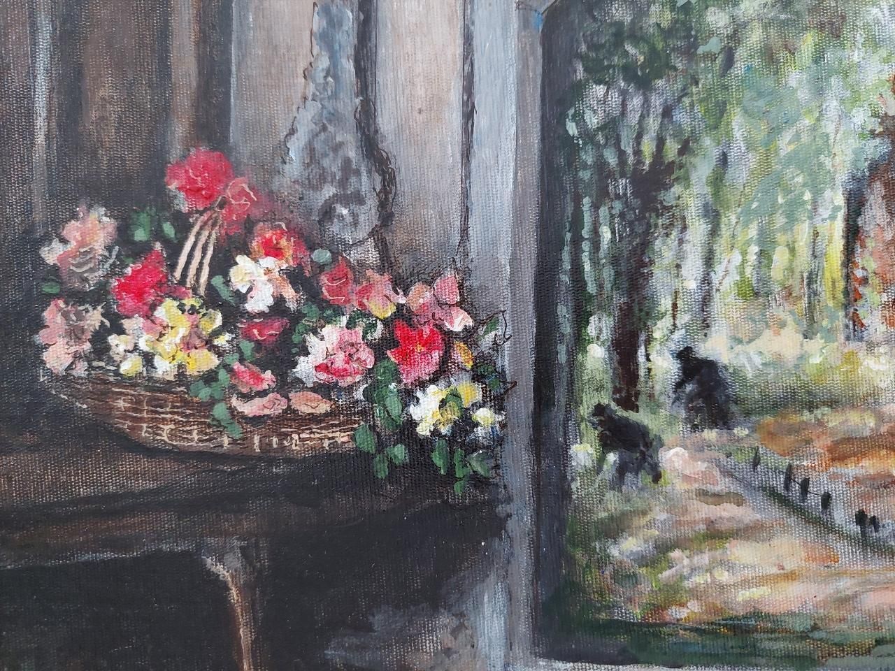 English  Schooltraditional English Painting A Monastery Garden, England, View From Interior20th Century photo vintage