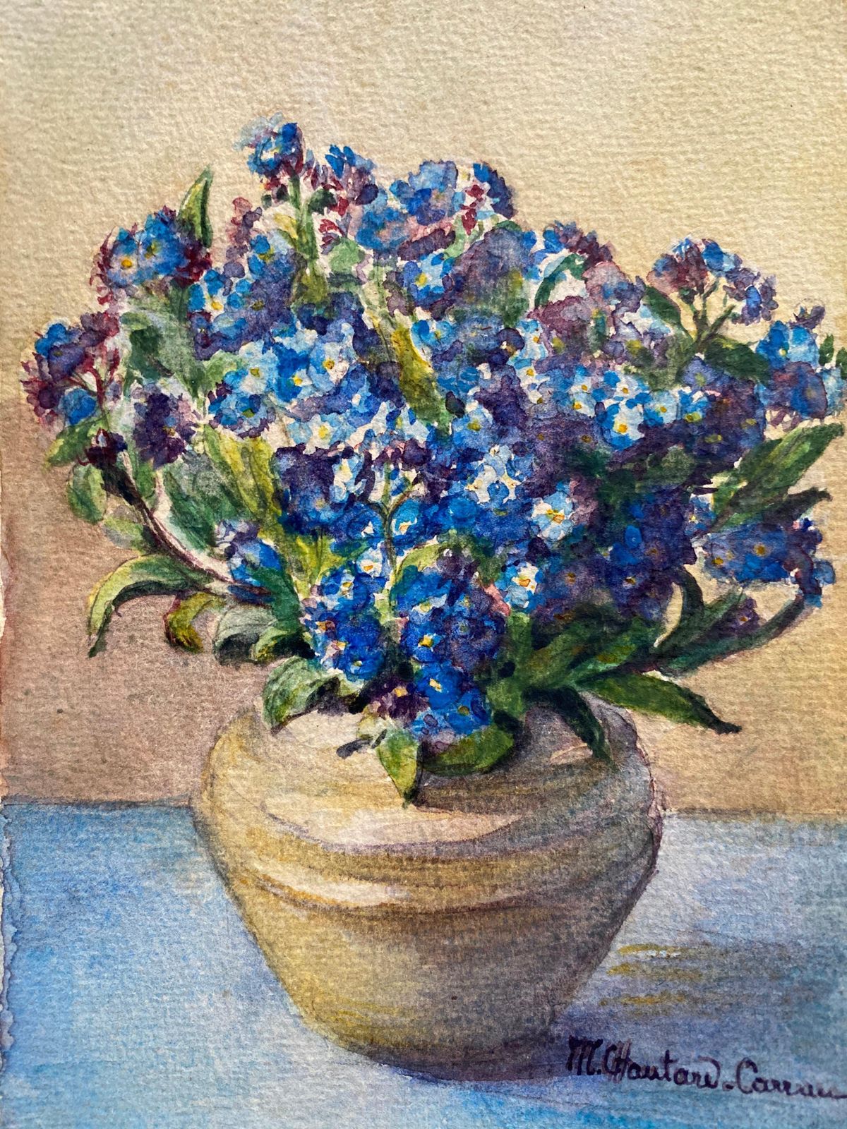 Unknown3 X Early 1900's French Impressionist Signed Flower Watercolours Marie Carreaucirca 1900s photo furniture
