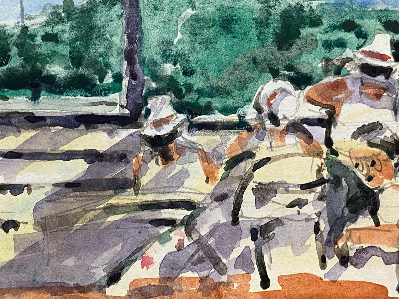 Unknownfrench Impressionist Vibrant Watercolour, Figures Chatting20th Century photo for sale