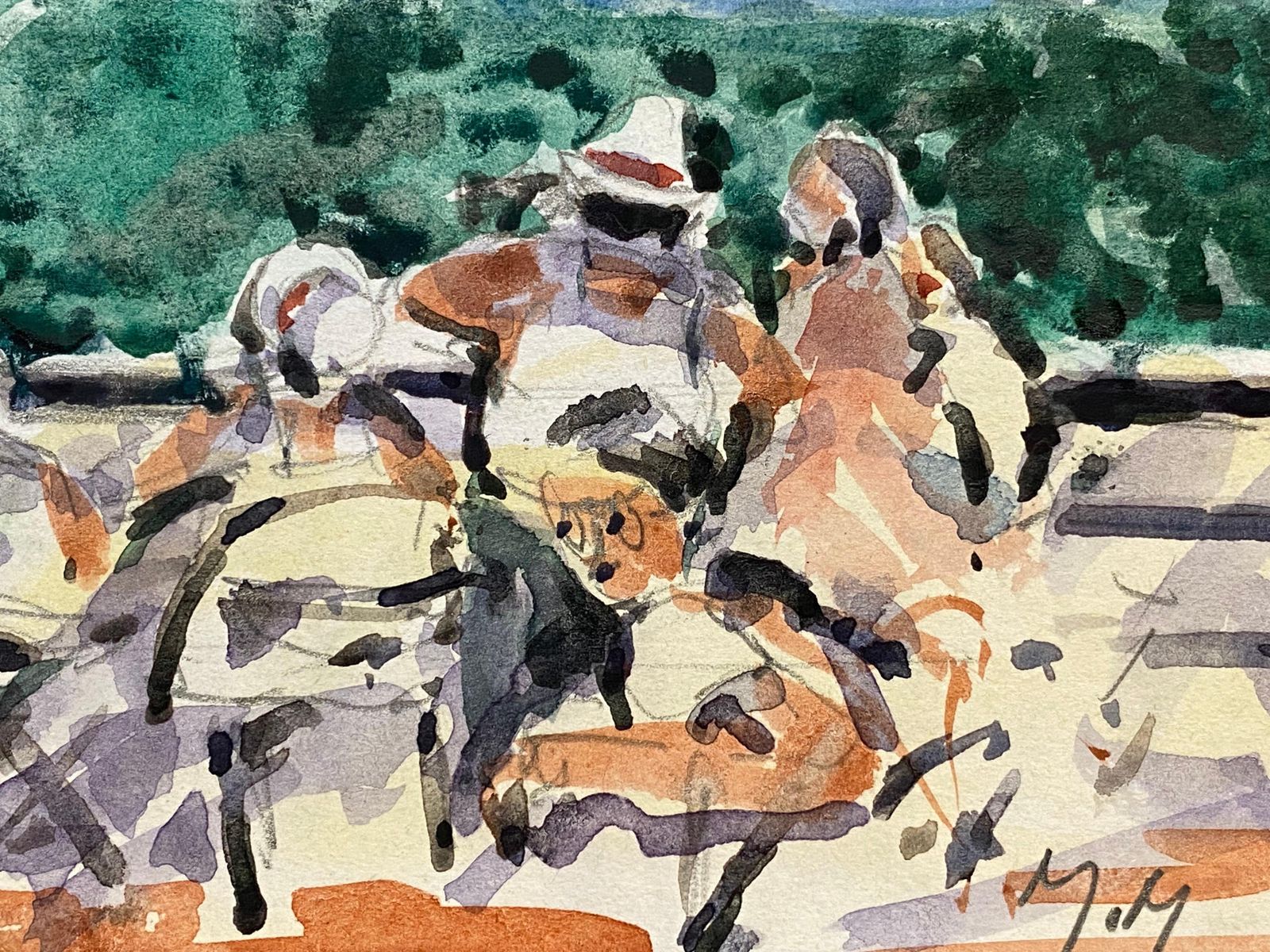 Unknownfrench Impressionist Vibrant Watercolour, Figures Chatting20th Century photo Art