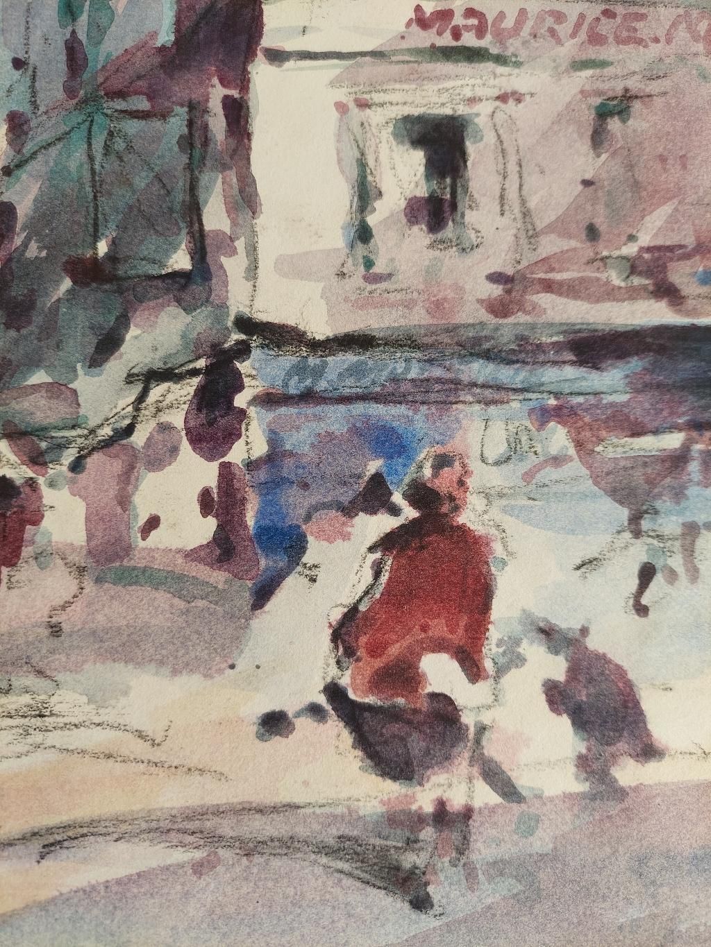 Maurice Mazeiliefrench, Modernist Cubist Painting Figures In A Parisian Street20th Century photo Art