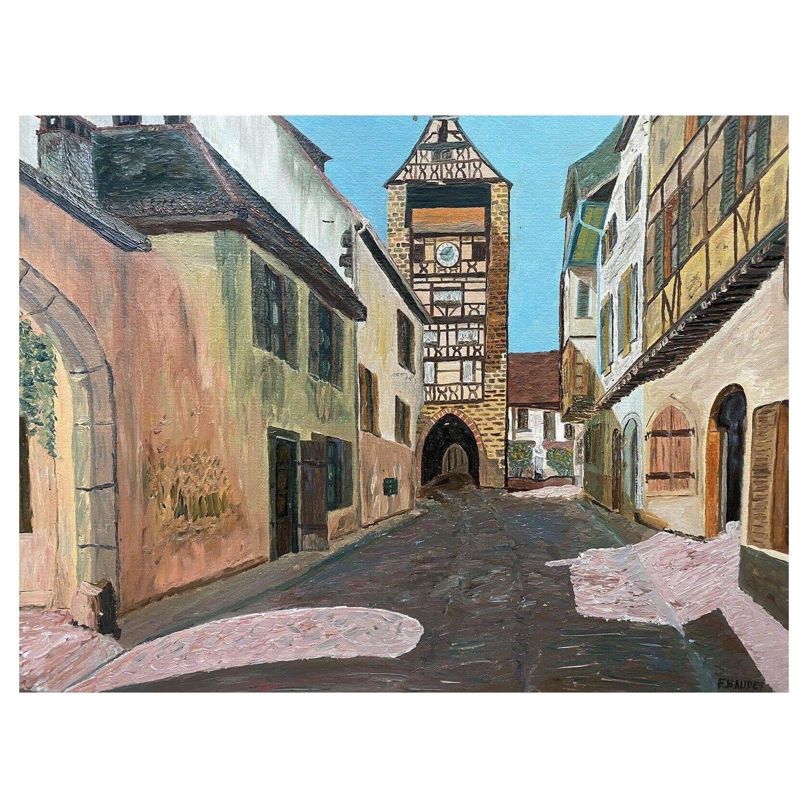 Unknownfernand Audet French Impressionist Oil, Old French Town Buildingsmid 20th Century