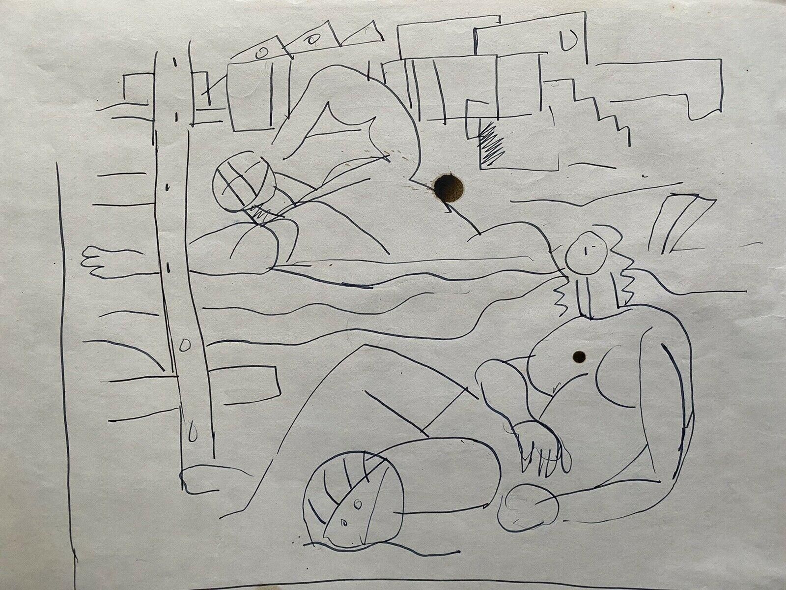 Unknowncarlos Carnero Original Pen & Ink Drawing, Figures On The Beachmid 20th Century photo furniture