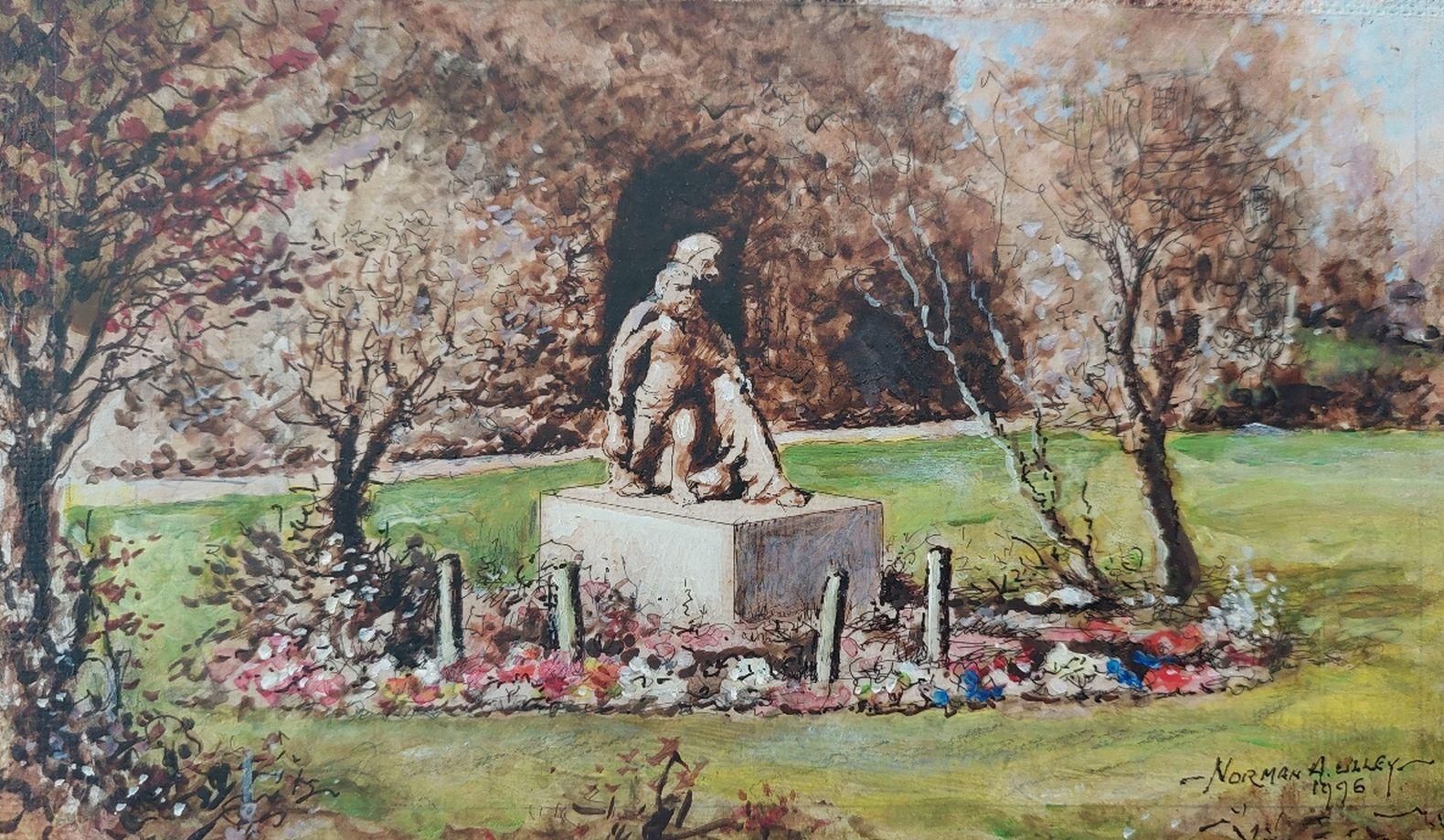 English  Schooltraditional English Painting Statue Of Mary And Christ, Rochester, Kent20th Century photo for sale
