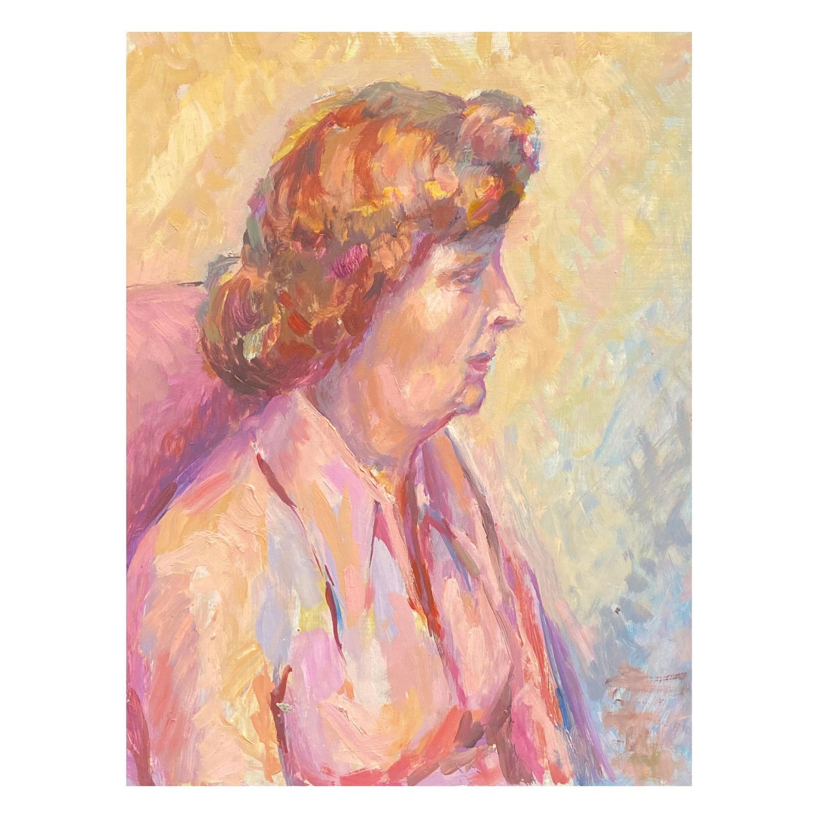 Unknown1960's British Original Oil Painting, Side Portrait Of A Womancirca 1960s