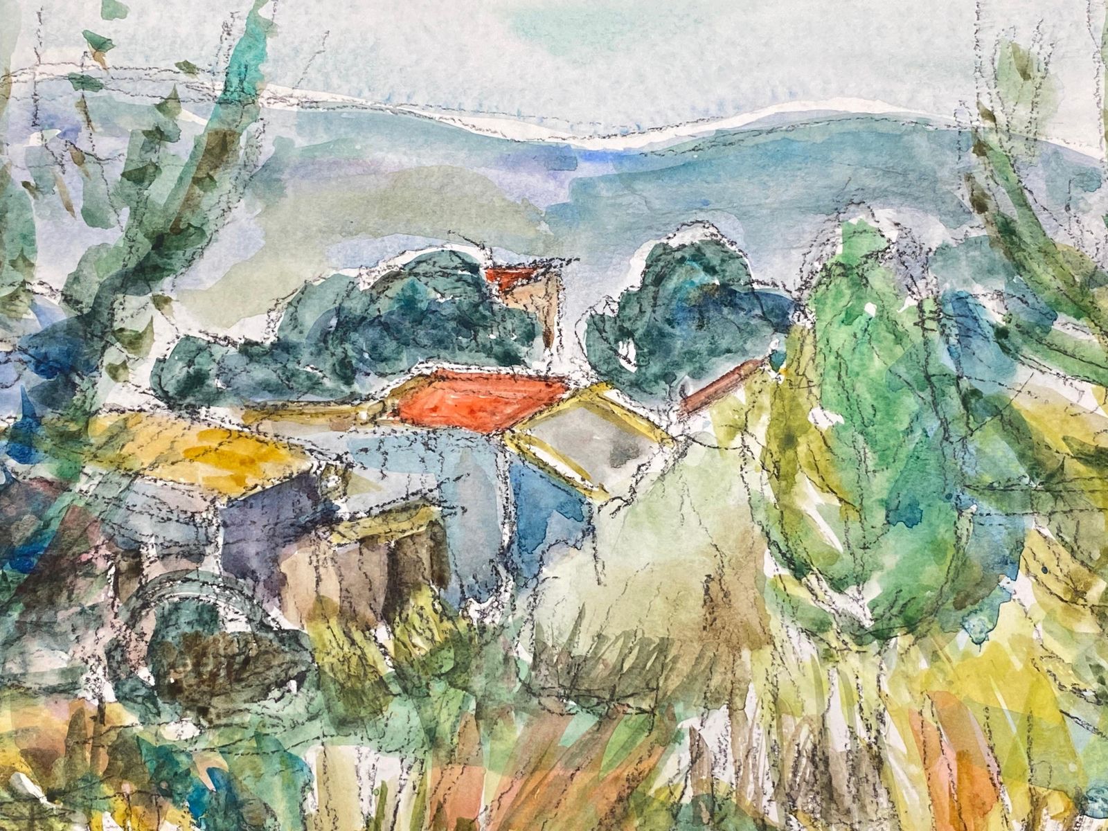 Akos Biroprovence Countryside Landscape Red Roofs French Expressionist Original Paintingcirca 1980s photo furniture
