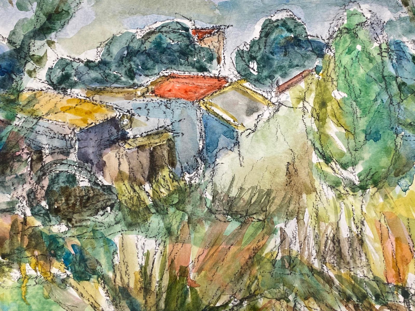 Akos Biroprovence Countryside Landscape Red Roofs French Expressionist Original Paintingcirca 1980s photo Art