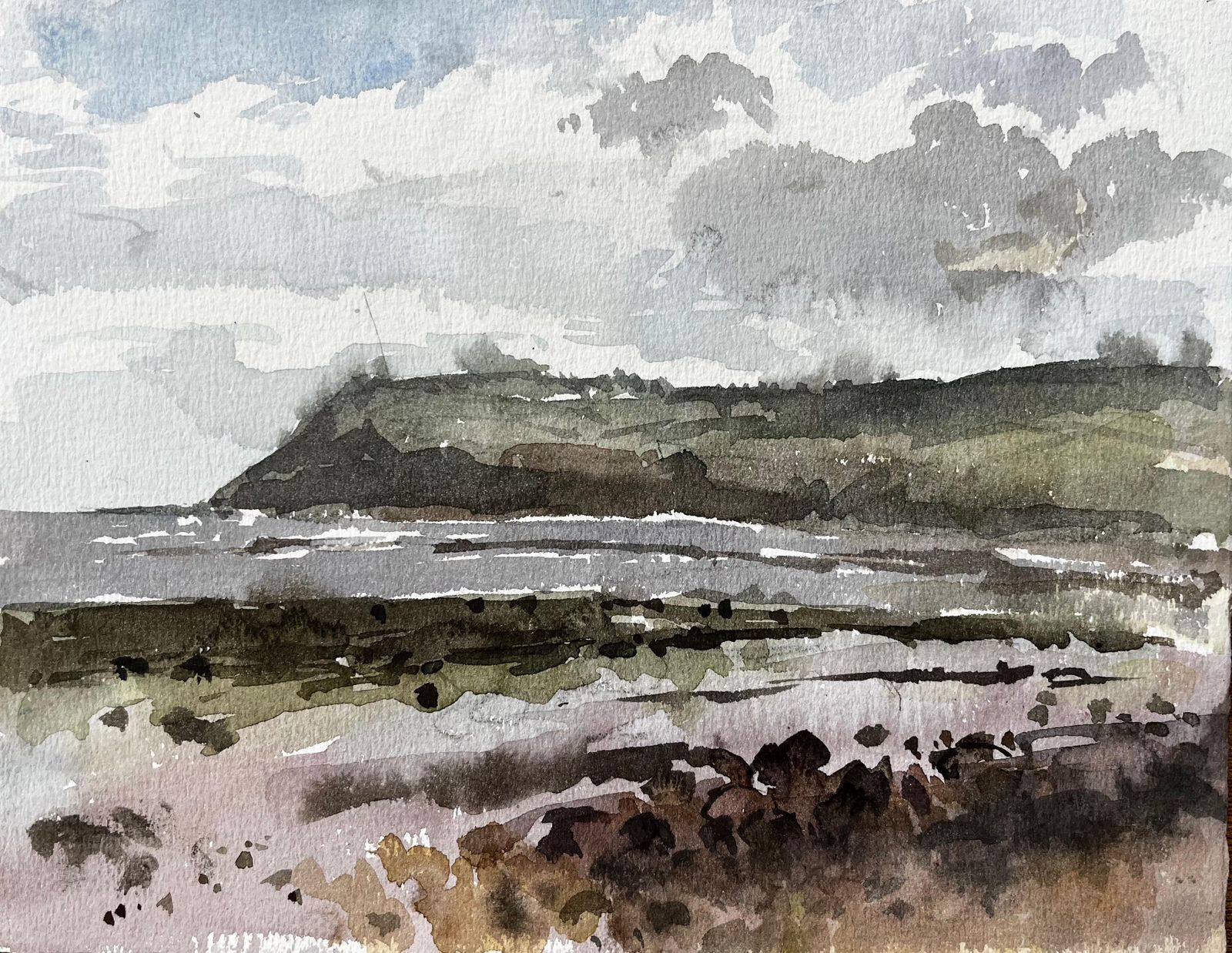 Anthony Herbertrobin Hoods Bay Headland And Shoreline Under Cloudy Sky Yorkshire 19831983