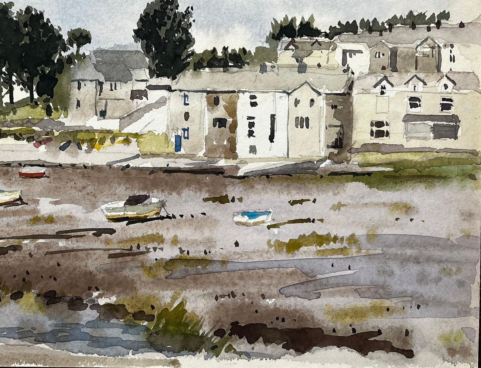 Anthony Herbertboats At Low Tide With Village And Trees Borth Y Gest North Wales 19941994 photo vinterior