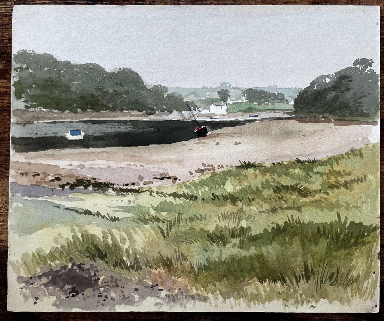 Anthony Herbertlow Tide Estuary Scene With Boats And Sandbanks St Dogmaels Wales 19711971 photo furniture