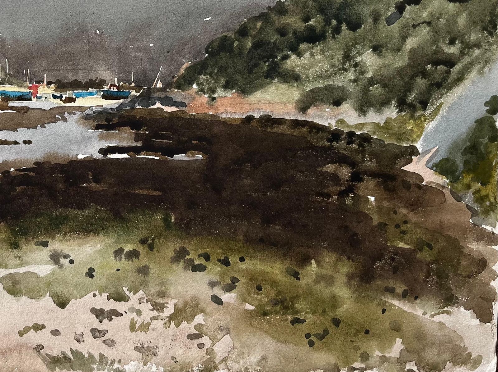 Anthony Herbertsolva Harbour View With Boats And Hills Wales 1969 Original Watercolour1969 photo vinterior