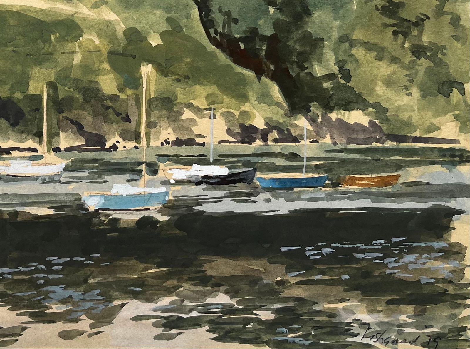Anthony Herbertharbour At Low Tide With Boats And Cliffs Fishguard Wales 1979 Watercolour1979 photo Art