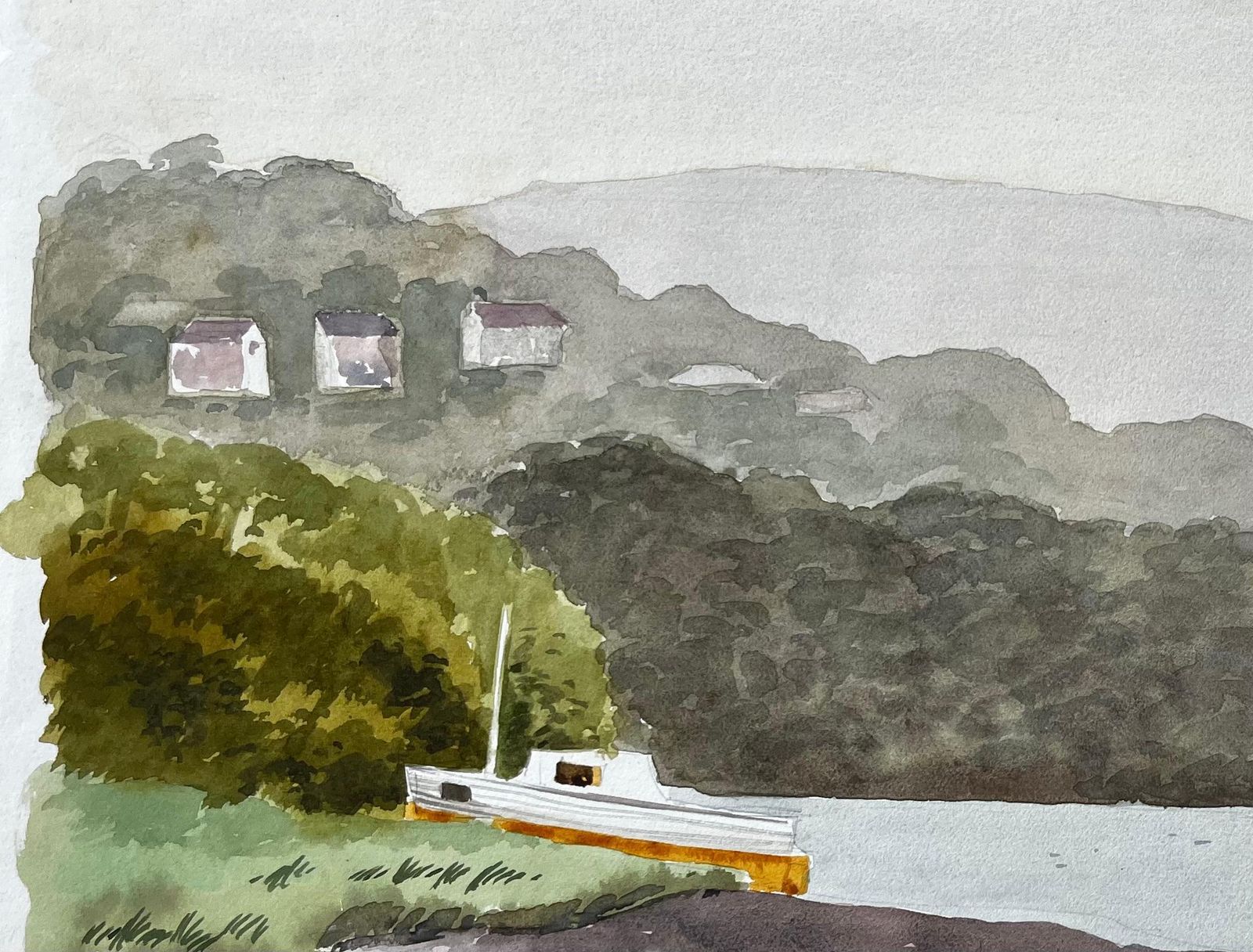 Anthony Herbertst Dogmaels Pembrokeshire River Estuary Landscape Boat Watercolour Painting1973 photo Art