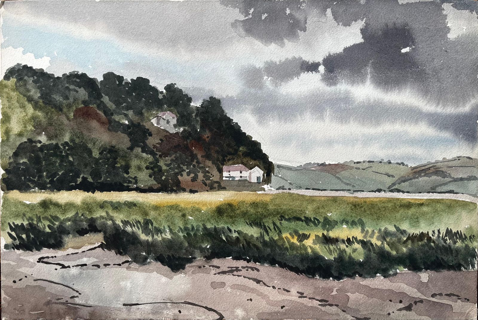 Anthony Herbertstormy Skies Over Marsh And Hills Laugharne South Wales 1967 Watercolour1967