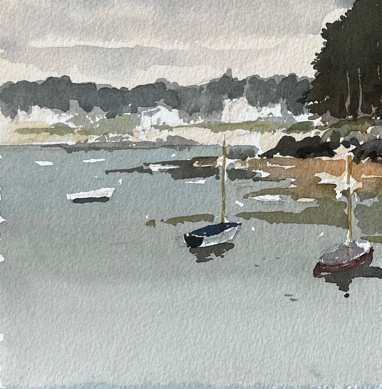 Anthony Herbertsaint Briac Brittany Harbour Scene With Boats And Trees French Coastal Scene1985 photo Art