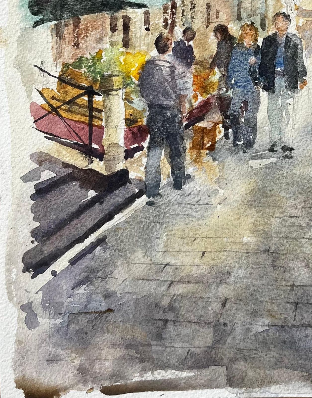 Anthony Herbertvenice Street Scene With Figures Market Stalls Tower Original Watercolour photo vinterior