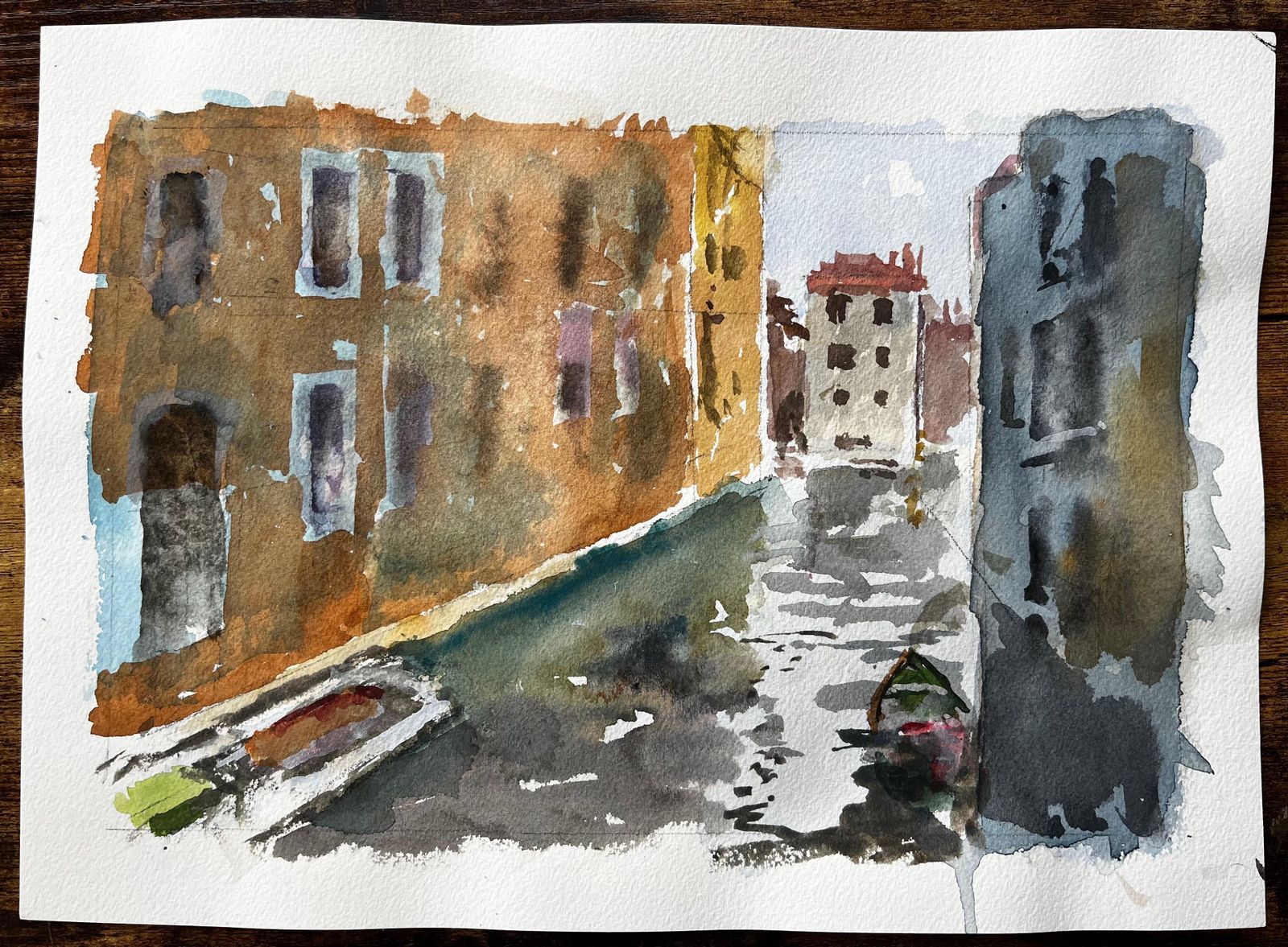 Anthony Herbertvenice Canal Scene With Gondola And Reflections Original Watercolour Painting photo furniture