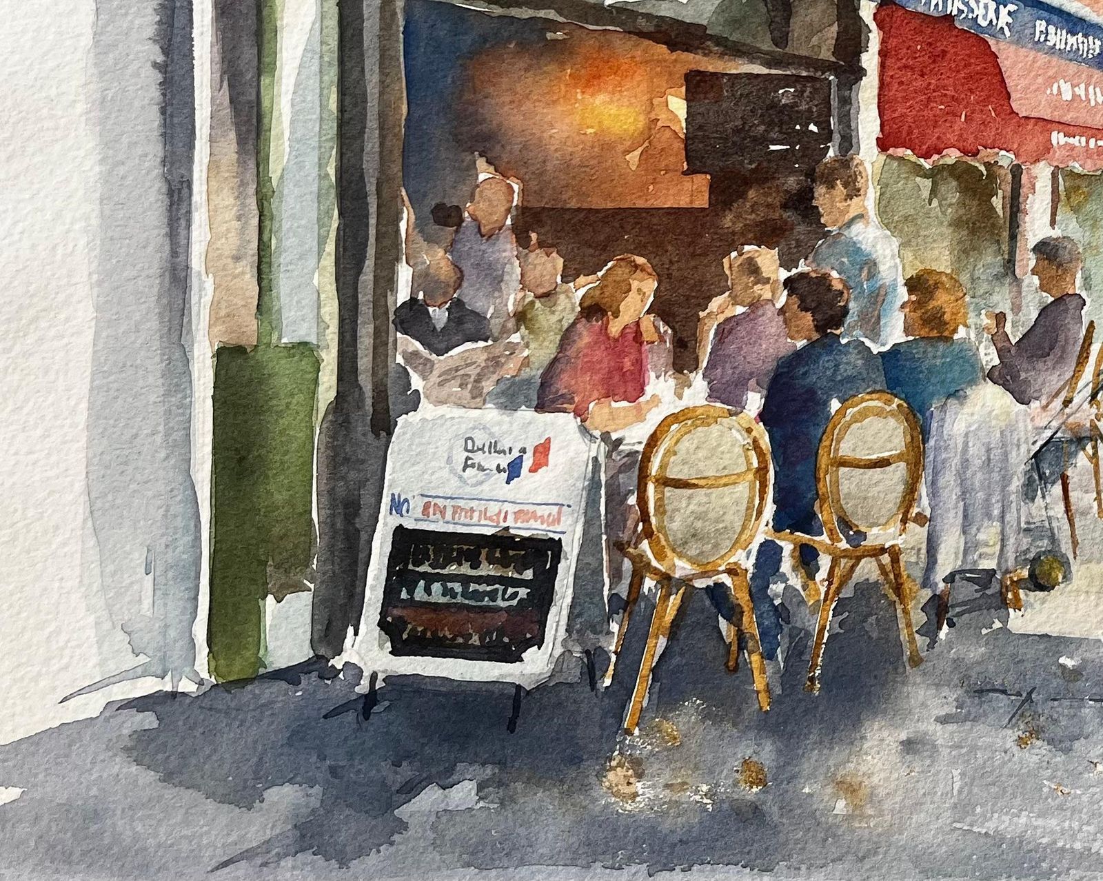 Anthony Herbertlondon Café Scene Delice De France With Diners And Red Awnings Street Study photo for sale