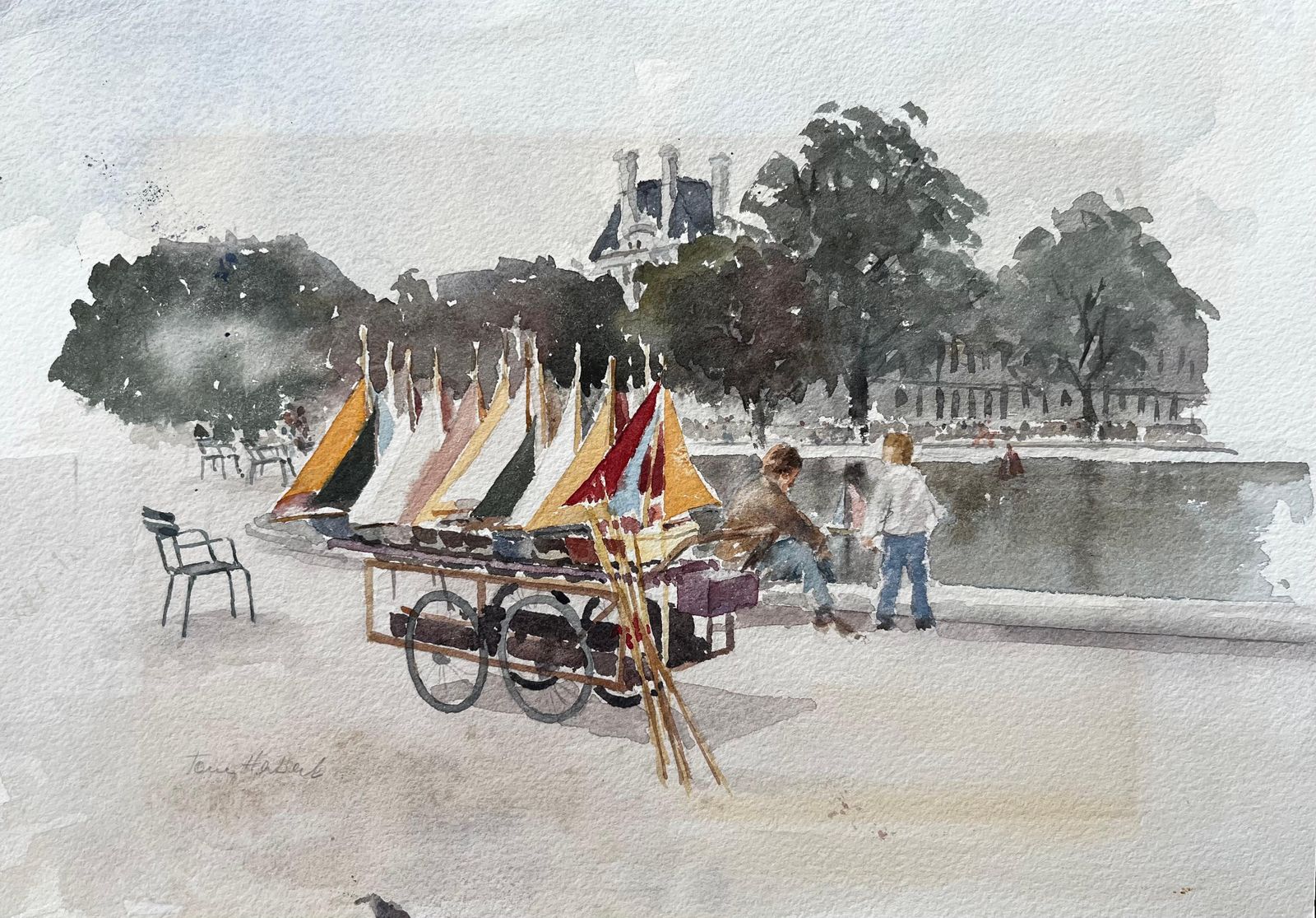 Anthony Herbertsailing Boats At The Jardin Du Luxembourg Paris With Figures By The Pond