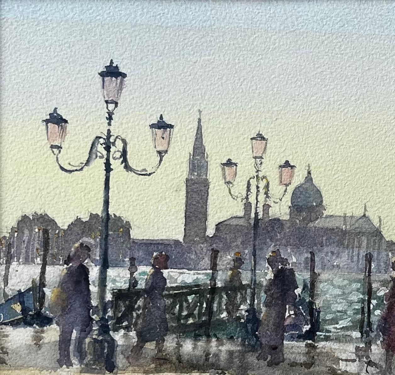 Anthony Herbertvenice Waterfront Painting With Gondolas And Lampposts Original Watercolour photo furniture