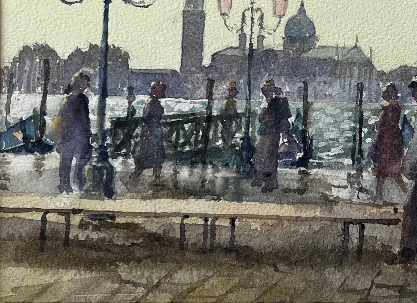 Anthony Herbertvenice Waterfront Painting With Gondolas And Lampposts Original Watercolour photo Art