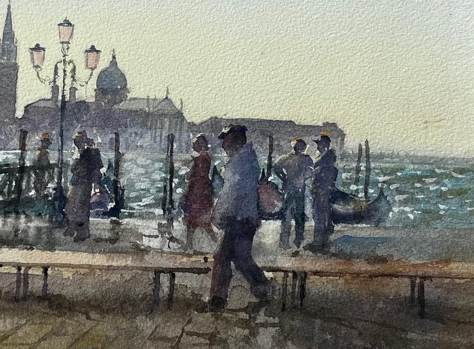 Anthony Herbertvenice Waterfront Painting With Gondolas And Lampposts Original Watercolour photo 449.0