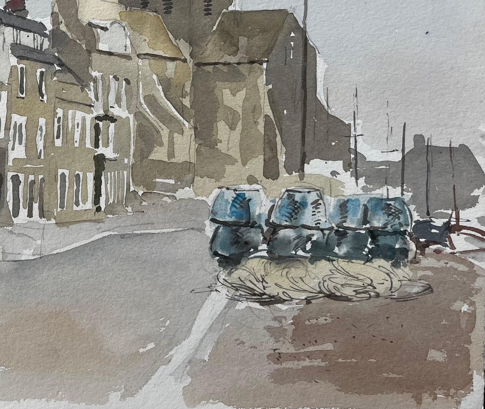 Anthony Herbertbarfleur Normandy Harbour Scene With Fishing Nets 1988 Watercolour1988 photo 350.0