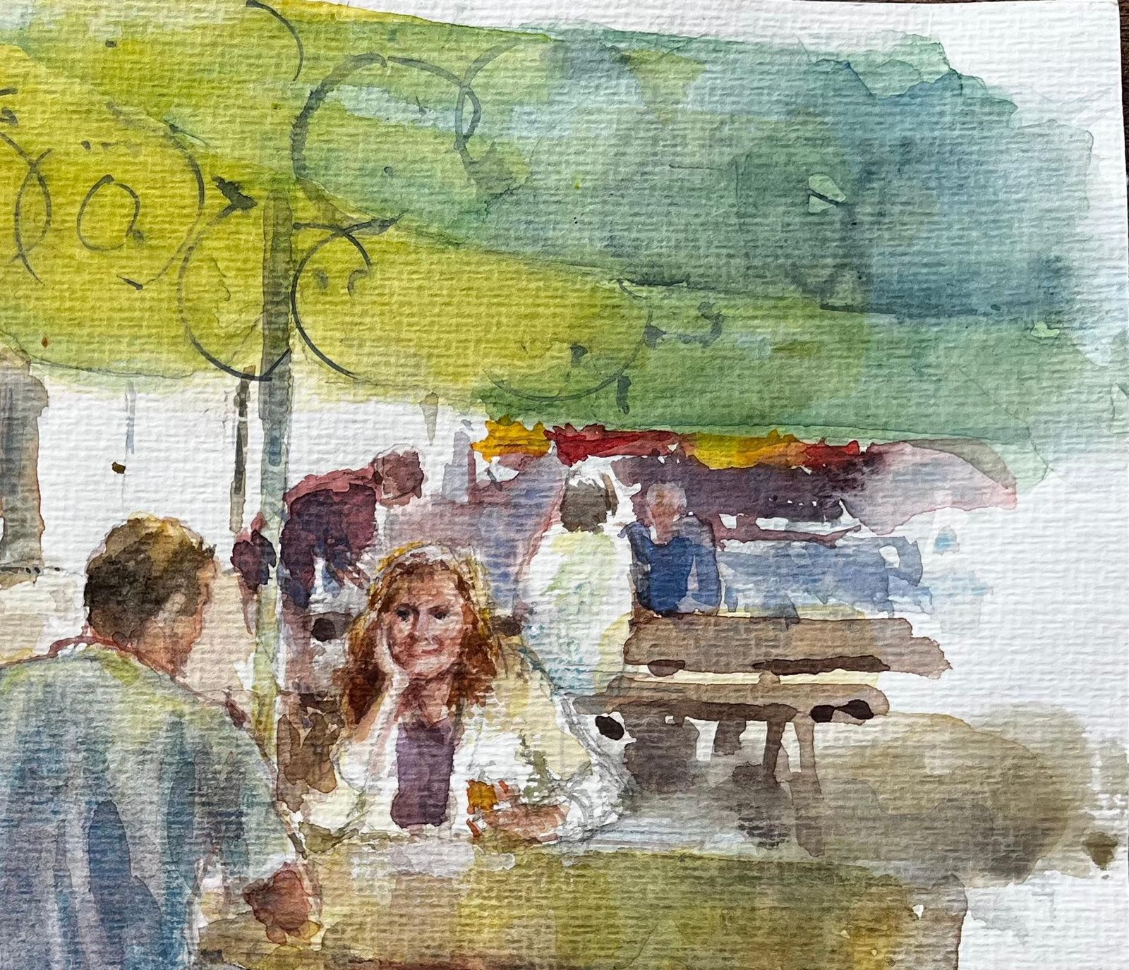 Anthony Herbertoutdoor Cafe Scene With Market Umbrellas And Wooden Picnic Benches photo for sale