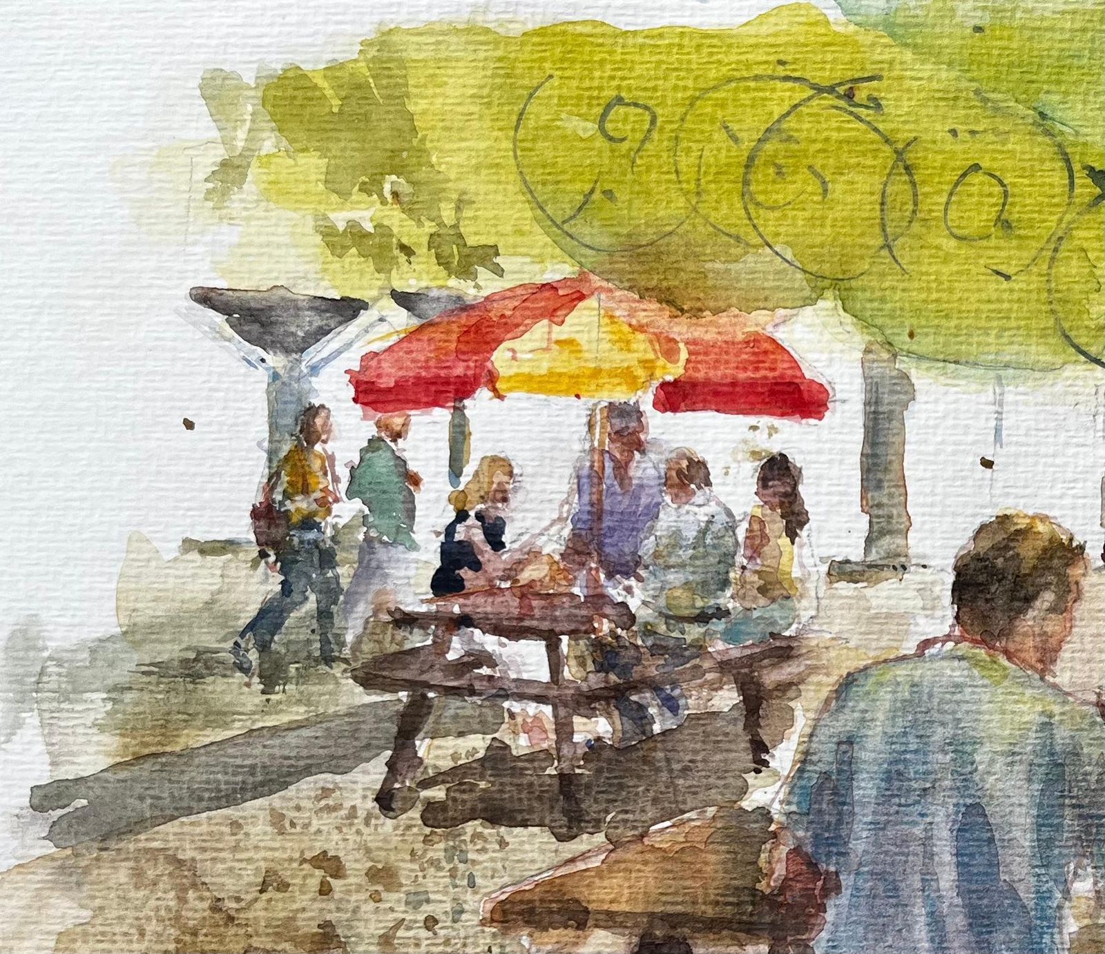 Anthony Herbertoutdoor Cafe Scene With Market Umbrellas And Wooden Picnic Benches photo Art