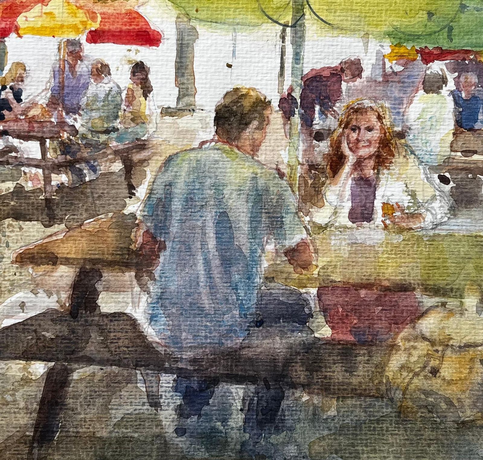 Anthony Herbertoutdoor Cafe Scene With Market Umbrellas And Wooden Picnic Benches photo buy