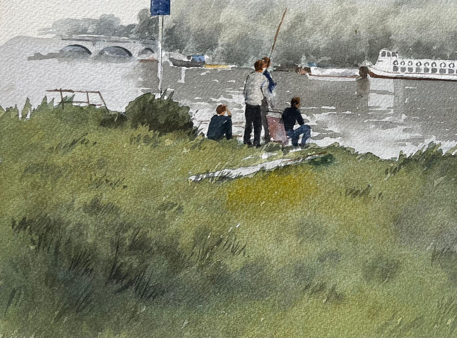 Anthony Herbertboys Fishing On The Thames With Paddle Steamer And Bridge In Misty View photo vinterior