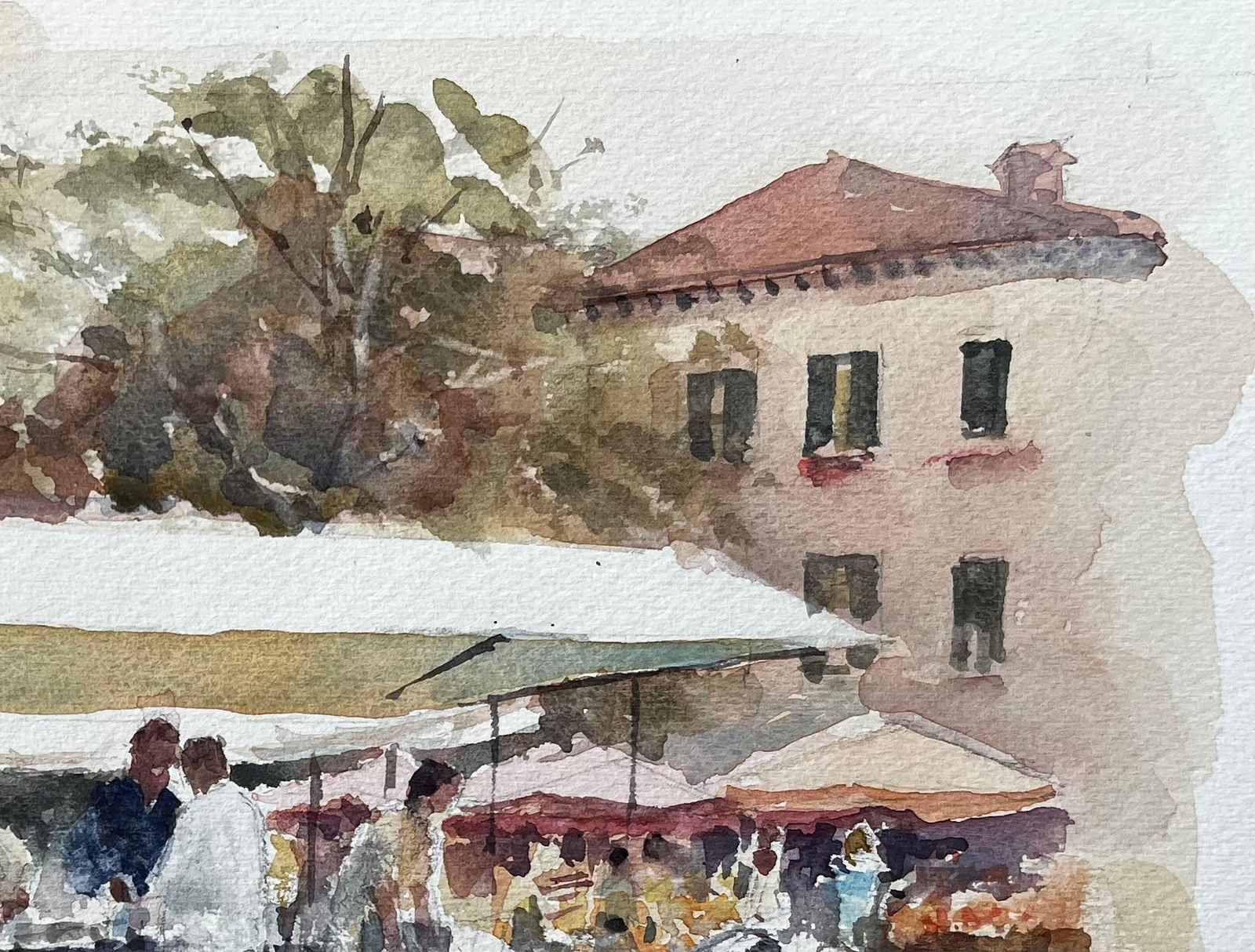 Anthony Herbertitalian Market Scene With Umbrellas And Bell Tower Signed Continental Street photo Art