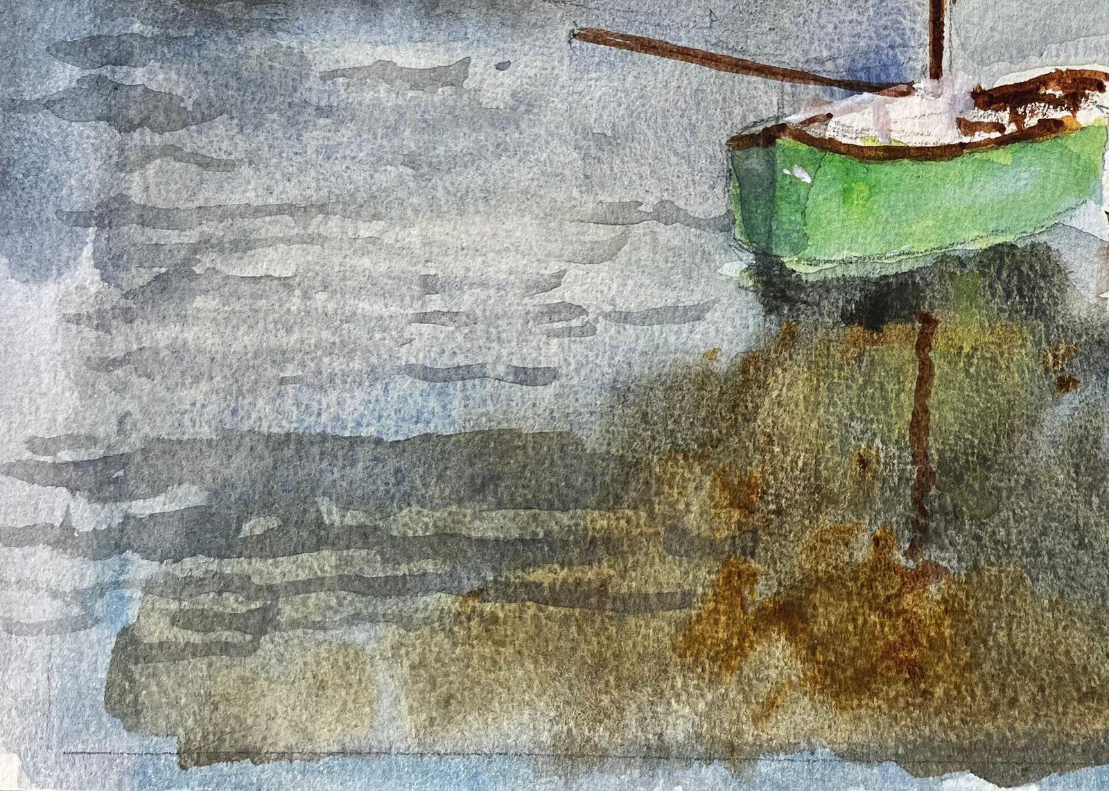 Anthony Herbertgreen Boat And River Thames Scene With Bridge And Houseboat Watercolour1988 photo 397.0