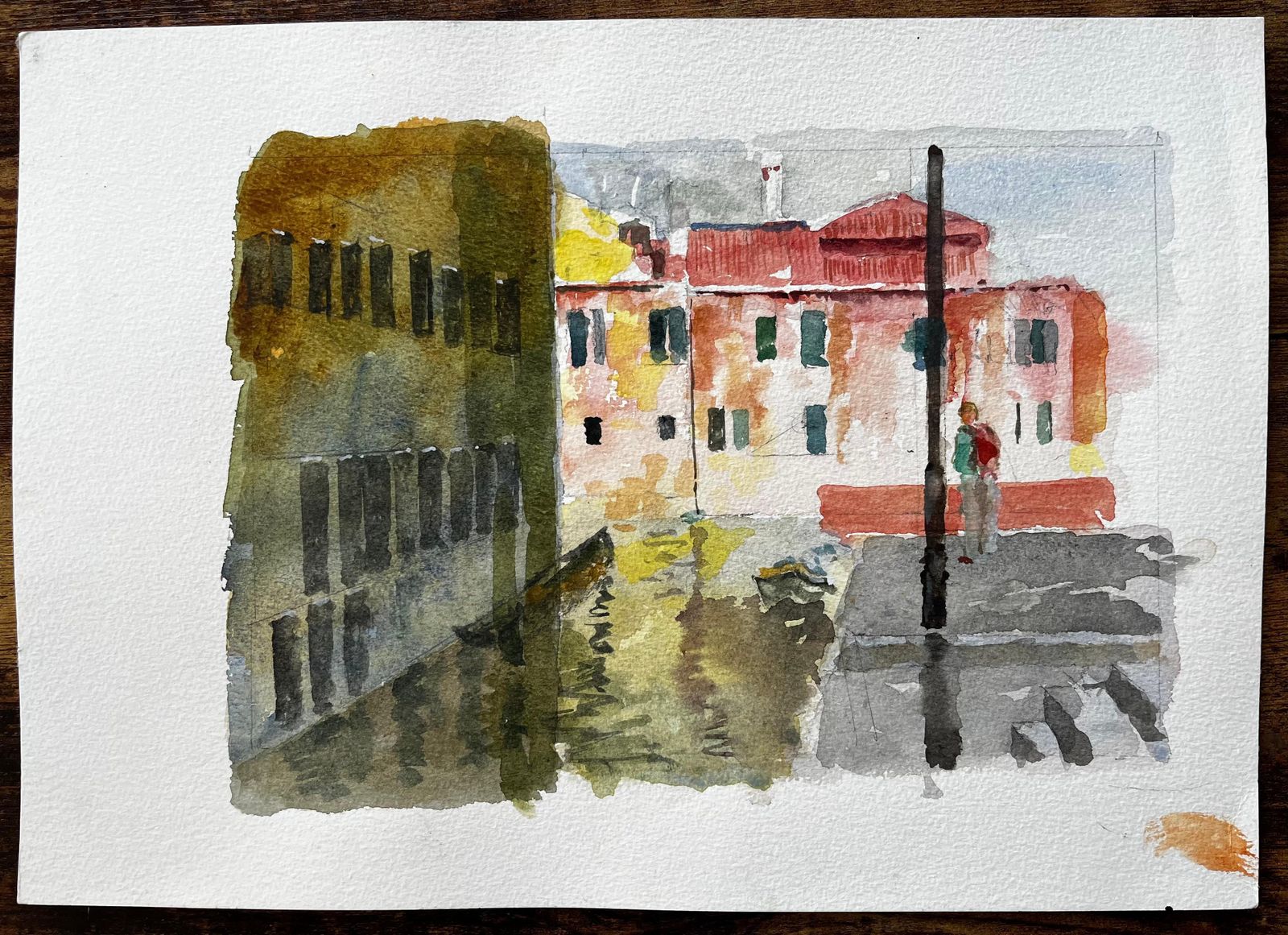 Anthony Herbertvenice Canal Scene With Figure And Reflections Original Watercolour Painting photo furniture