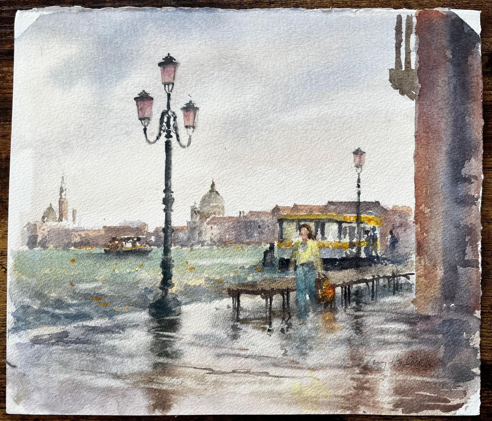 Anthony Herbertvenice Waterfront Scene With Lampposts And Vaporetto Original Watercolour photo furniture