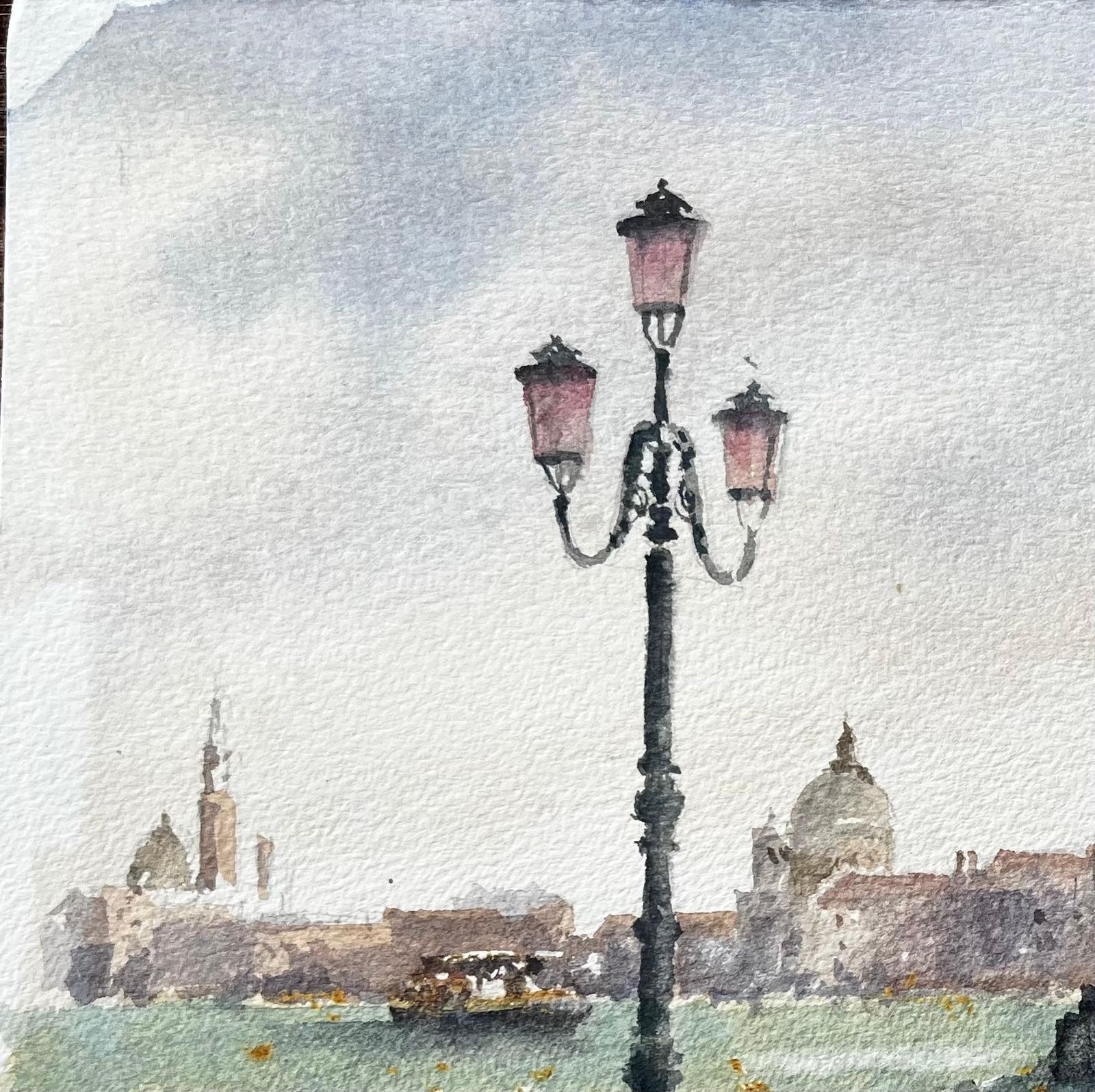 Anthony Herbertvenice Waterfront Scene With Lampposts And Vaporetto Original Watercolour photo 454.0