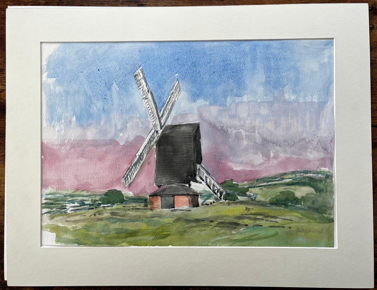 John Steane (B.1931)windmill At Brill Oxfordshire Watercolour Landscape With Dramatic Sky photo furniture