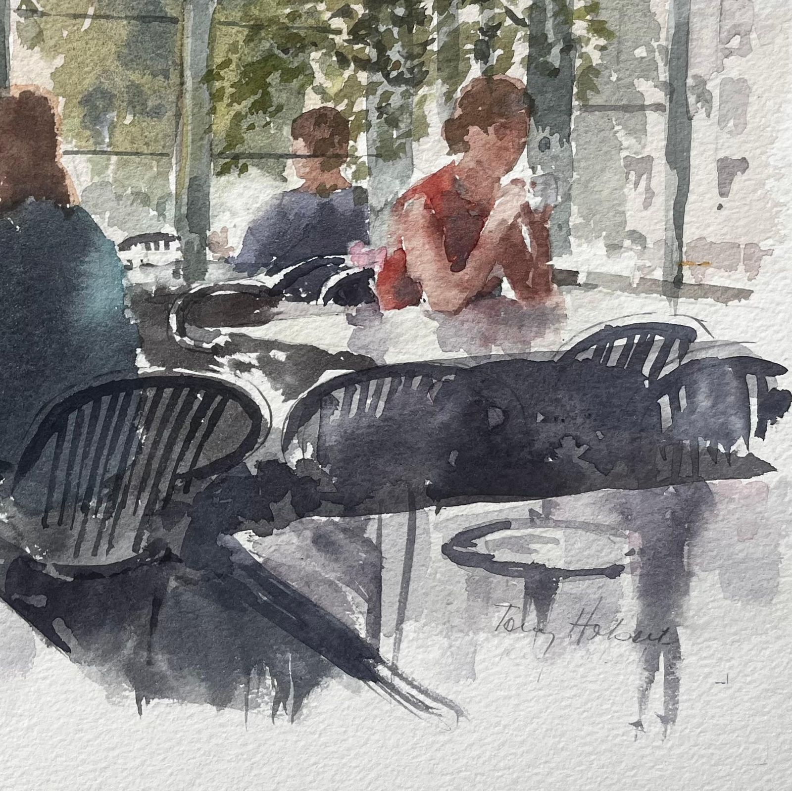 Anthony Herbertmodern Café Scene In Sunlight With Figures And Glass Walls By Tony Herbert photo 417.0