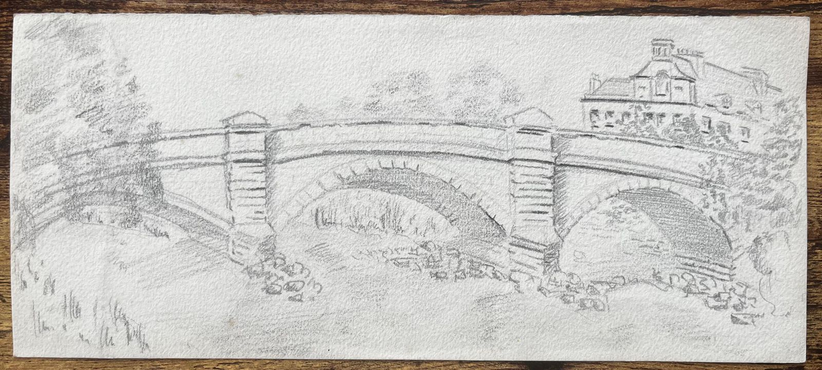 Anthony Herbertstone Bridge River Scene With Trees And Townhouse Pencil Drawing photo furniture