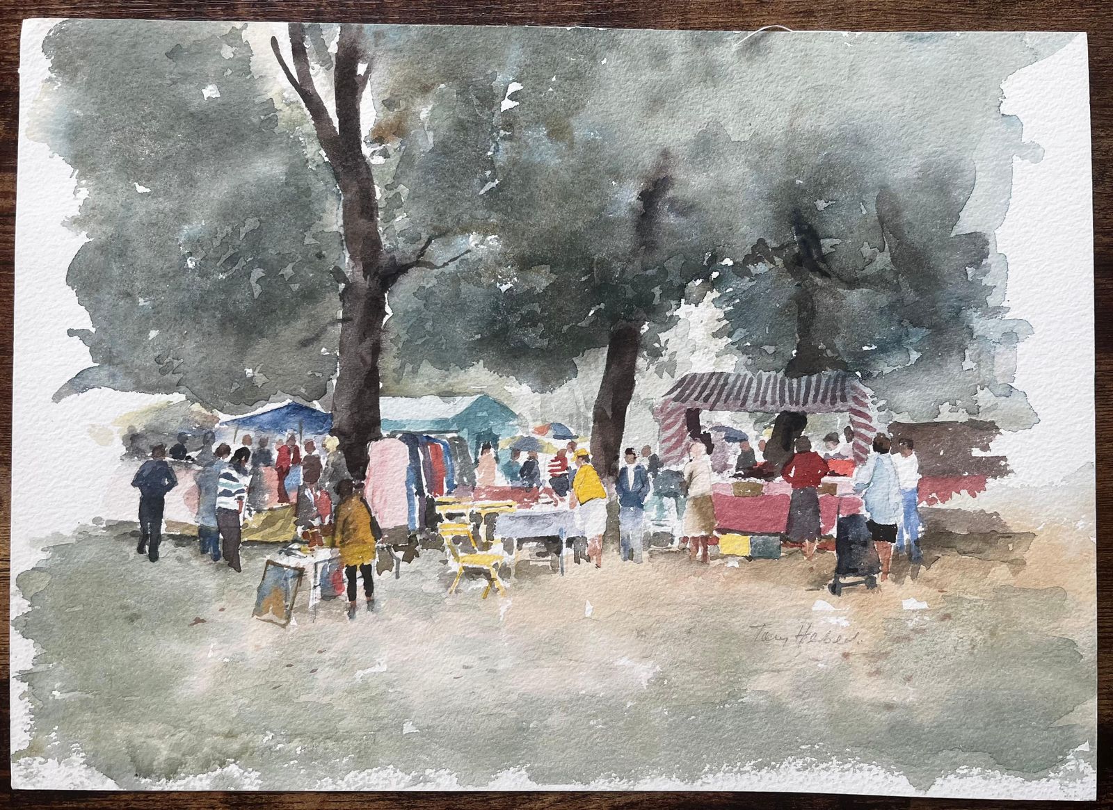 Anthony Herbertborough Farm Fair Scene With Market Stalls And Trees Watercolour Painting photo furniture