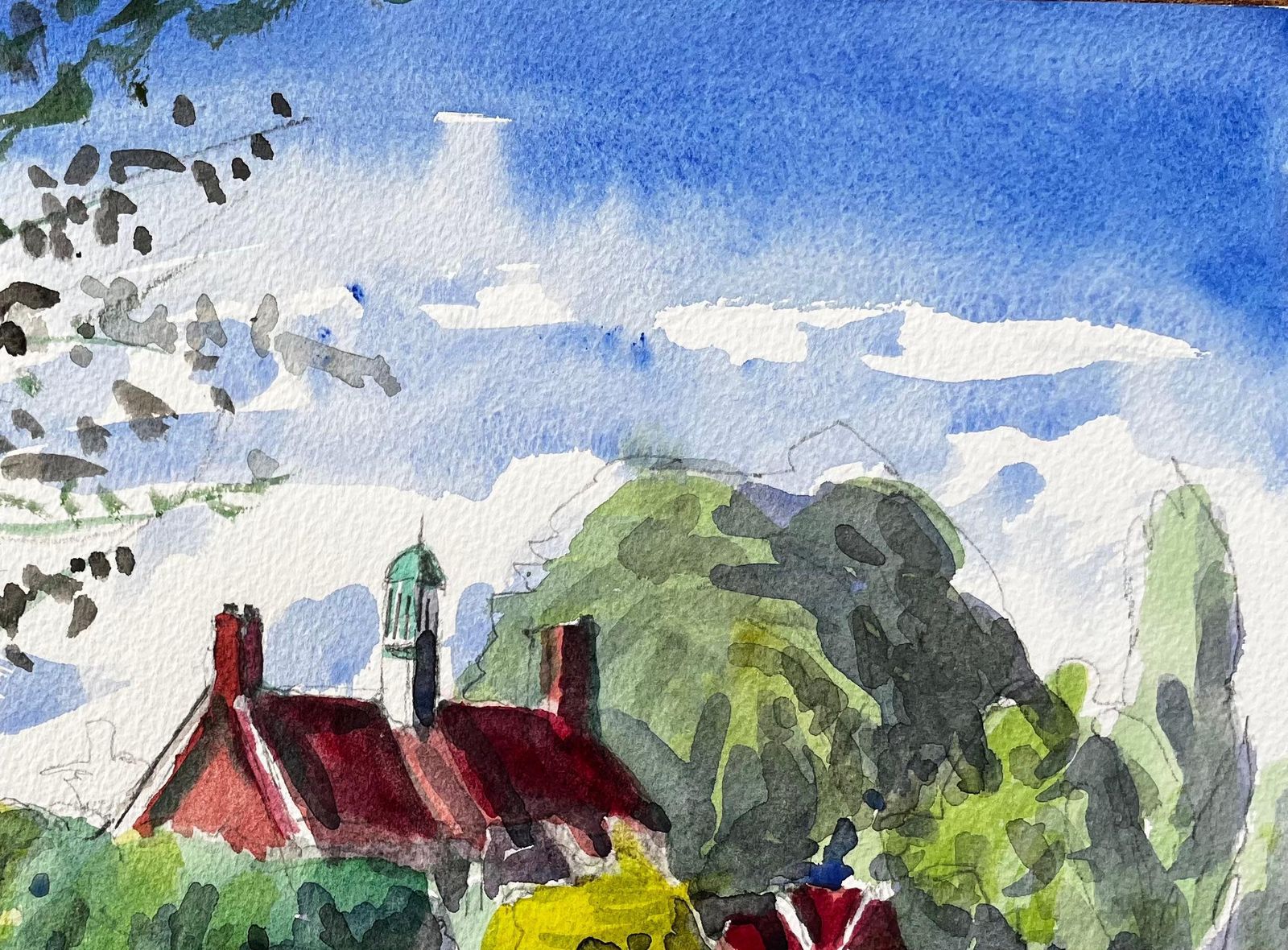 John Steane (B.1931)university Parks Oxford Red Roof Building Summer Trees And Open Field 20152015 photo Art