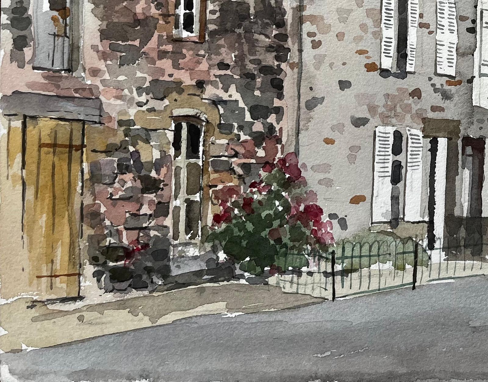Anthony Herbertfrench Street Scene With Bar La Coquille Normandy Style Townhouse Watercolour1985 photo for sale