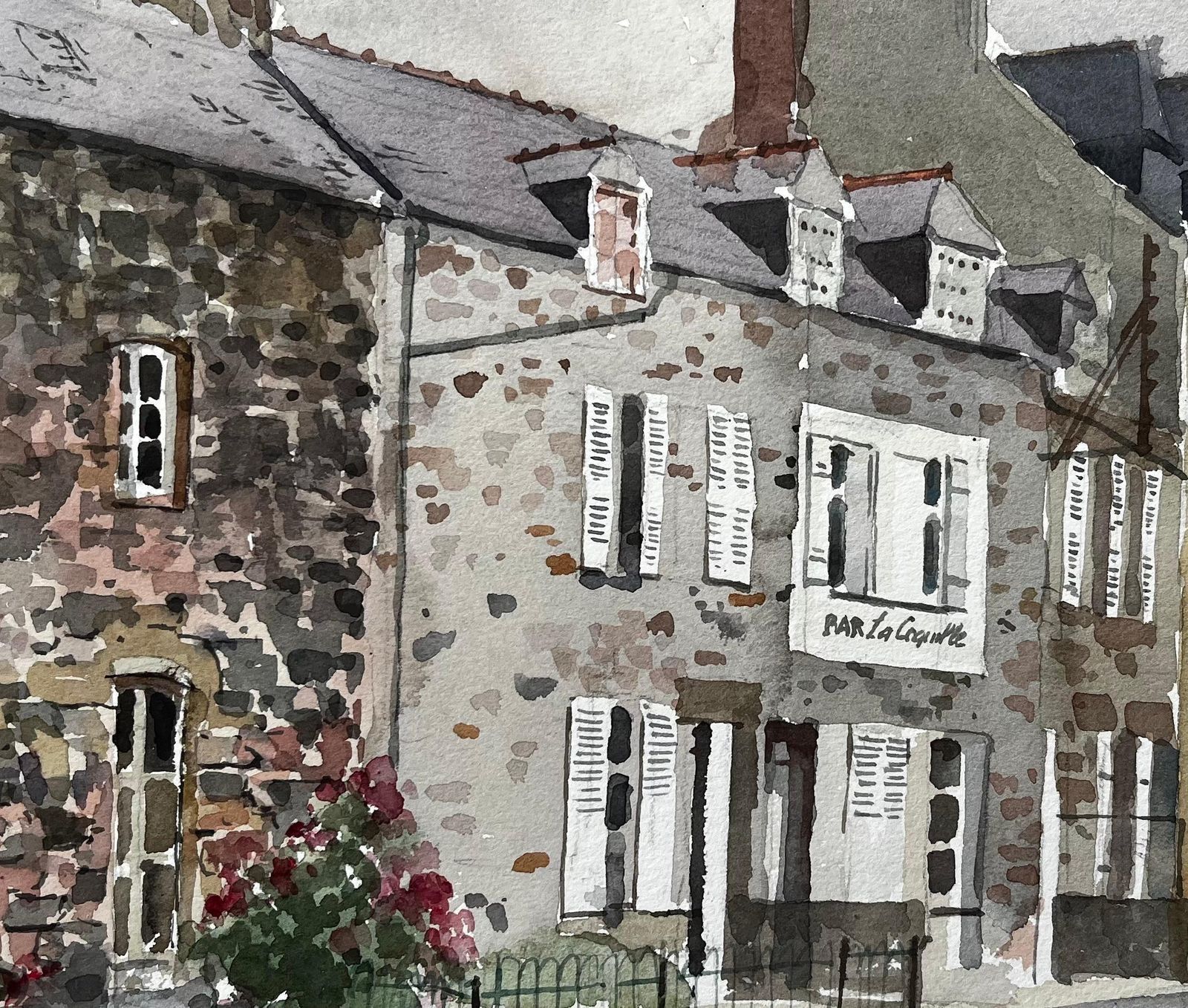 Anthony Herbertfrench Street Scene With Bar La Coquille Normandy Style Townhouse Watercolour1985 photo vinterior