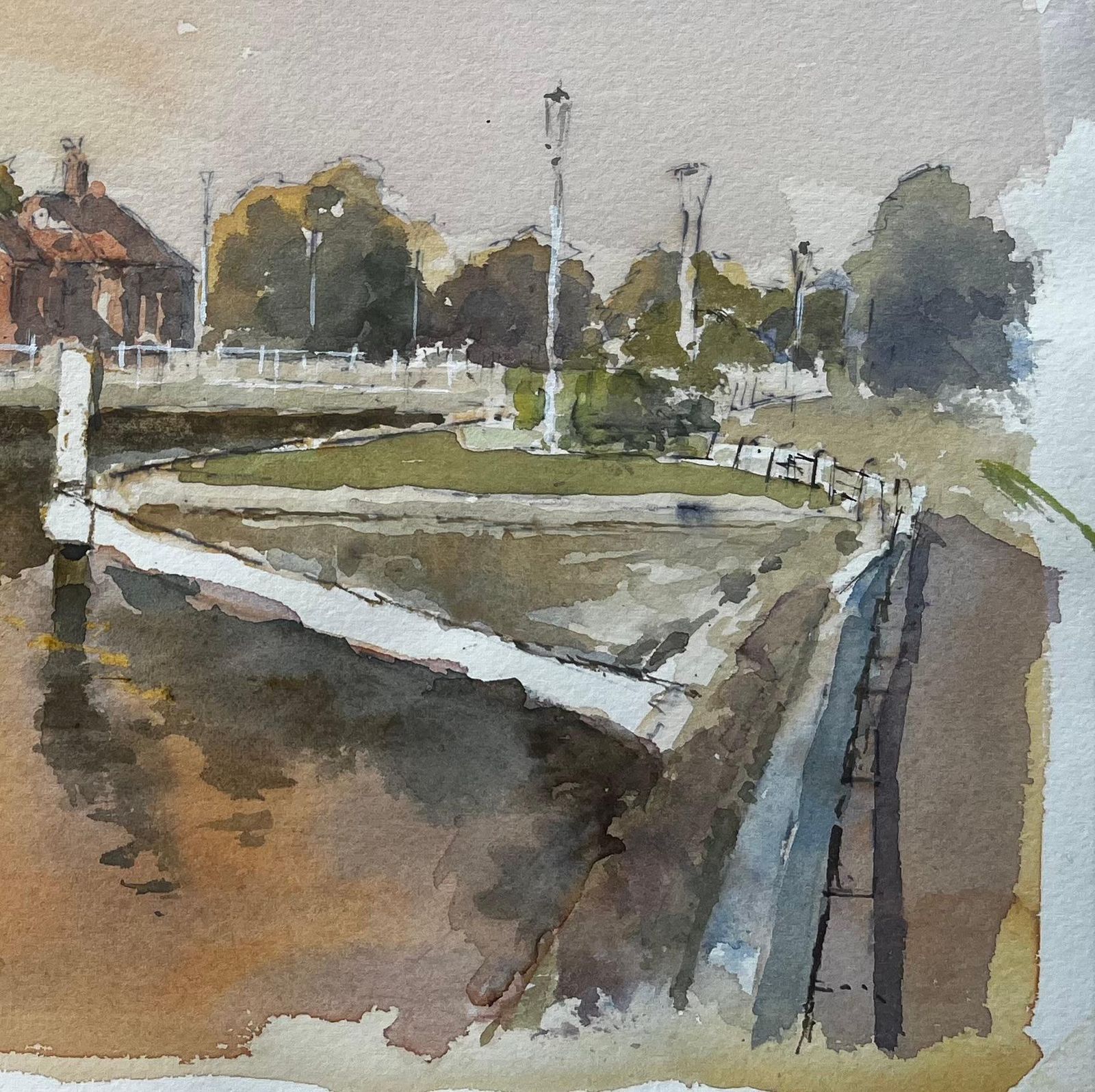 Anthony Herbertcanal Scene With Lock And Boathouse Windsor Watercolour With Autumn Light photo for sale
