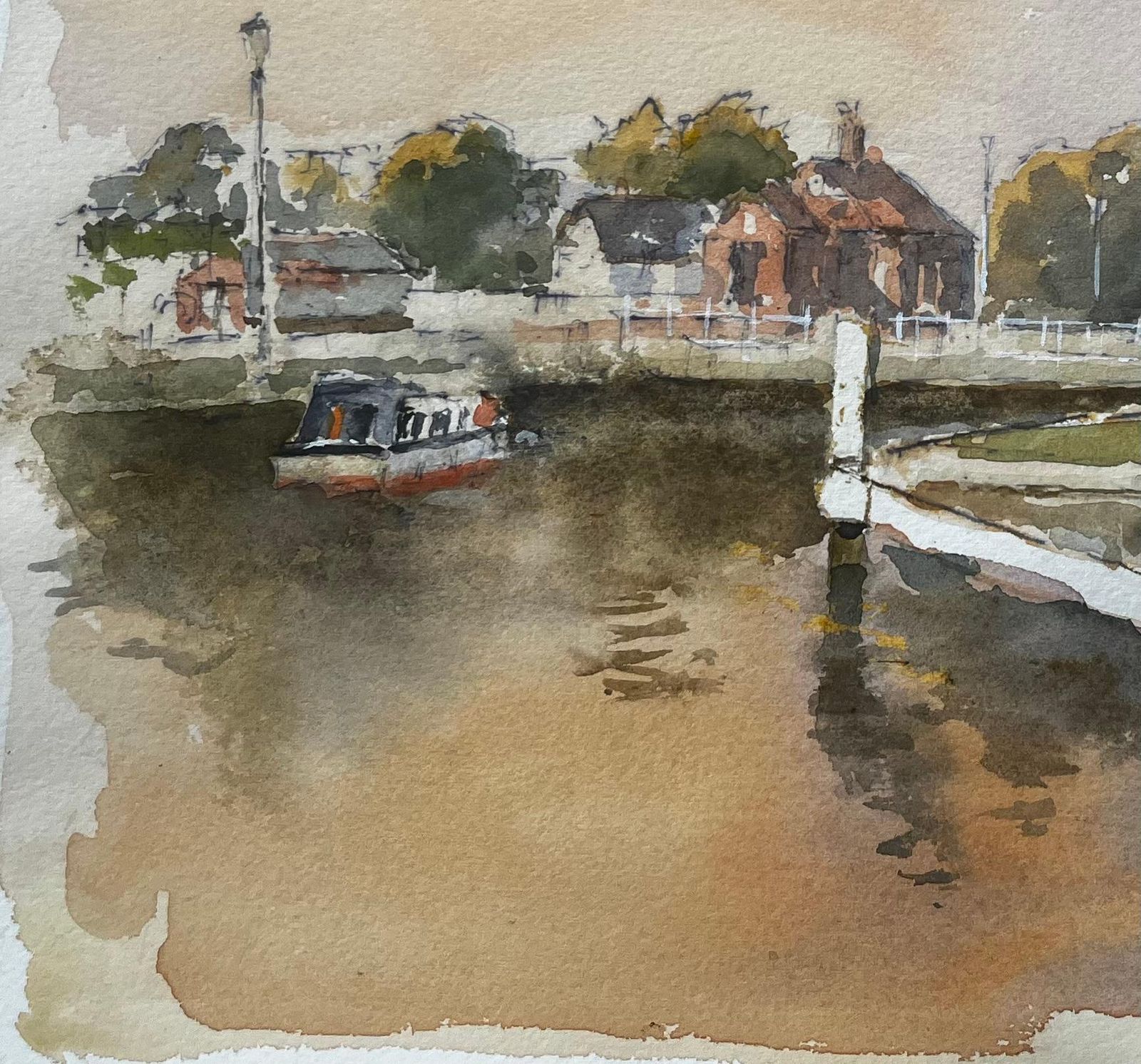 Anthony Herbertcanal Scene With Lock And Boathouse Windsor Watercolour With Autumn Light photo Art